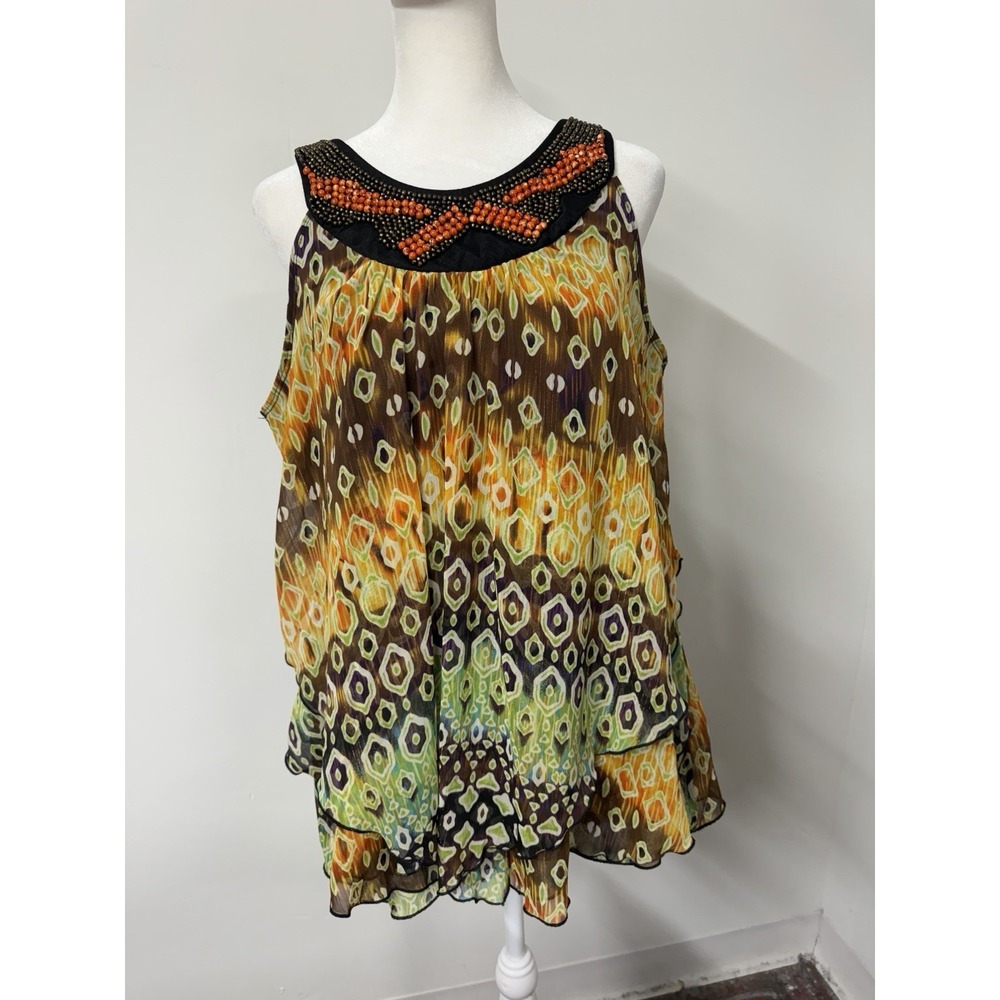 Vtg Y2K Rock‎ 47 Wrangler Women's Large Beaded Flowy Sleeveless Top Shirt
